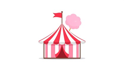 A simple cartoon-style circus tent with cotton candy illustration
