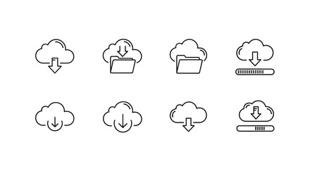 Fototapeta premium Set of doodle style cloud computing icons for data storage and transfer concepts vector