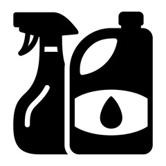 Household Cleaning Spray Bottle and Detergent Jug Glyph Icon. Vector Symbol for Laundry Supplies, Disinfectant, Washing Liquid, and General House Cleaning Products, Ideal for eCommerce and Services