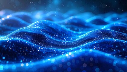 Close-up view of shimmering blue waves with sparkling bokeh