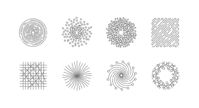 Collection of abstract ink splatter and line art textures for creative design projects vector