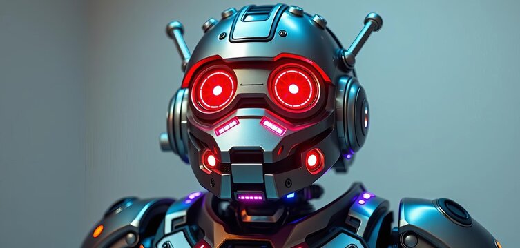 Futuristic robot cake with metallic decorations and LED lights, LED, celebration