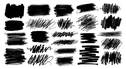 Collection of Hand Drawn Black Scribble Brush Strokes and Smears for Graphic Design Elements and Textures