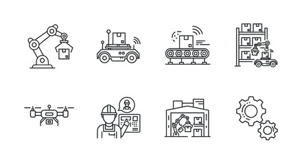 Industrial technology icons representing automation manufacturing and logistics solutions vector