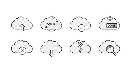 Cloud computing icons collection hand drawn style for data storage and network services vector