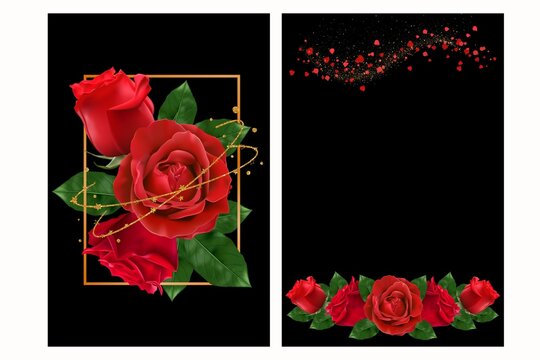 Elegant black and red rose glitter invitation with sparkling floral design. Perfect for birthday celebrations, weddings, and glamorous save-the-date event cards.