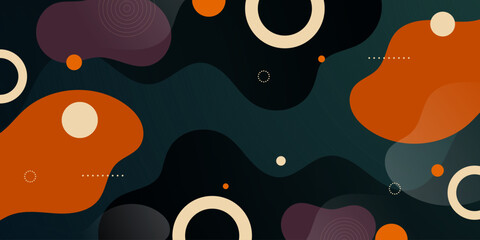 Abstract colorful wave fluid pattern on dark color banner background. Orange and green element background design. 
