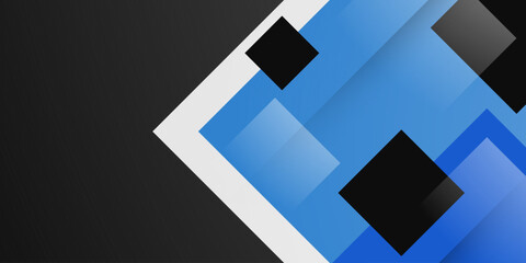 Abstract dark banner with overlap blue square shapes pattern concept. Smart background design. 