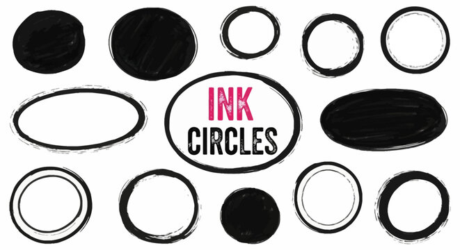 A Diverse Collection of Hand Drawn Ink Circles and Oval Shapes for Design Projects