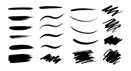 Collection of Abstract Brush Strokes and Scribble Markings for Creative Design Elements and Artistic Accents