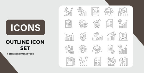 Outline Icon Set Representing Business Growth Teamwork and Strategic Planning Concepts