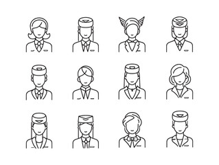 Flight Attendant Line Art Soaring Gracefully Above