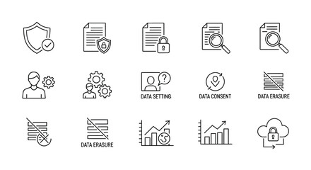 Fototapeta premium Collection of hand-drawn icons representing data security cloud storage analytics and business concepts vector