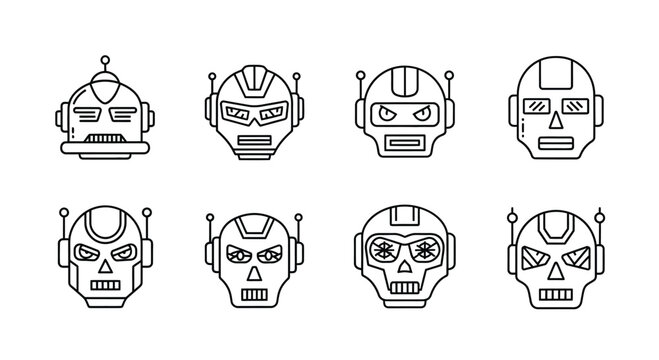 Collection of diverse futuristic robot head icons for sci-fi and technology concepts vector