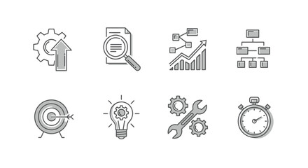 Fototapeta premium Business process icons set for growth analysis strategy workflow and innovation management vector