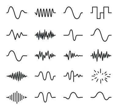 Visual collection of various waveform patterns on dark background
