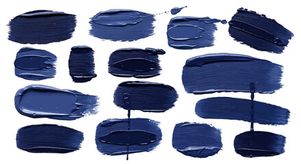 Collection of Abstract Blue Paint Strokes and Smears on White Background Illustrating Texture and Movement