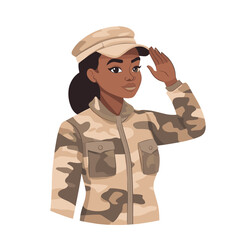 Obraz premium Flat Vector Portrait of African Woman Soldier Saluting