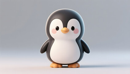 Obraz premium 3D render of cute cartoon penguin character on grey background