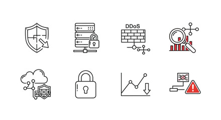 Cybersecurity icons collection digital security protection network data cloud server lock graph alert vector
