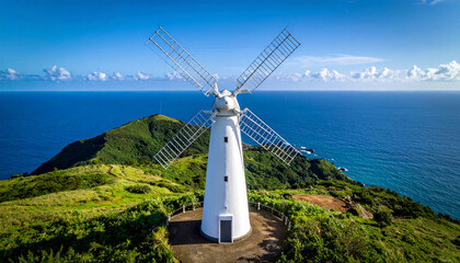 Wind-powered lighthouse on the island