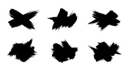 Fototapeta premium Collection of Six Expressive Black Ink Brush Stroke Marks Symbolizing Errors Rejection or Cancellation for Design Projects