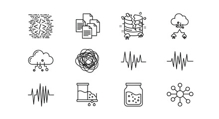 Fototapeta premium Set of thin line icons representing artificial intelligence big data and neural networks vector