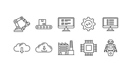 Modern technology icons set showing cloud computing ai robotics and industry concepts vector