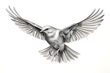 Fototapeta premium A black raven soars gracefully through the air showcasing its impressive wingspan against a neutral background during daylight. 