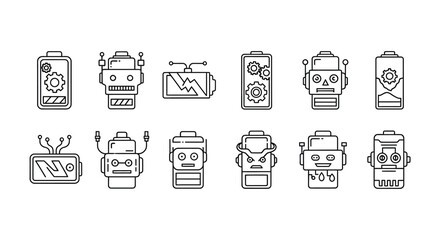 Robot icons set simple outline technology futuristic characters cute android machine figures collection vector