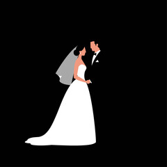 Elegant illustration of a wedding couple in silhouette against a deep black backdrop.
