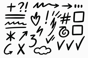 Hand Drawn Doodle Assortment of Arrows, Shapes, and Annotation Marks Vector