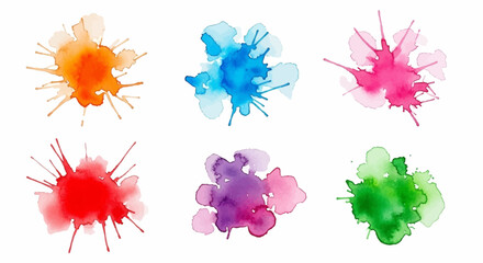 A Collection of Vibrant Watercolor Splatter Designs Featuring a Spectrum of Bright and Bold Colors Perfect for Artistic Backgrounds and Creative Projects
