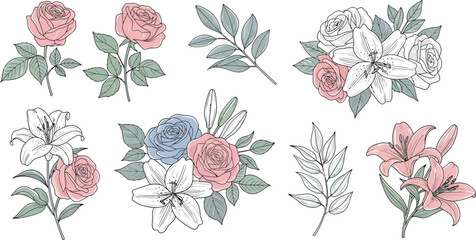 Elegant Floral Bouquets and Sprigs for Design Projects