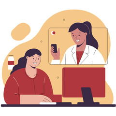 Woman having a video call with her doctor online consultation and medical advice vector illustration