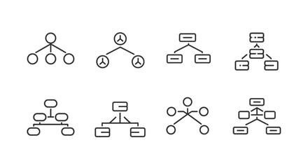 Hand drawn org chart icons diverse hierarchy structures business flowchart templates vector