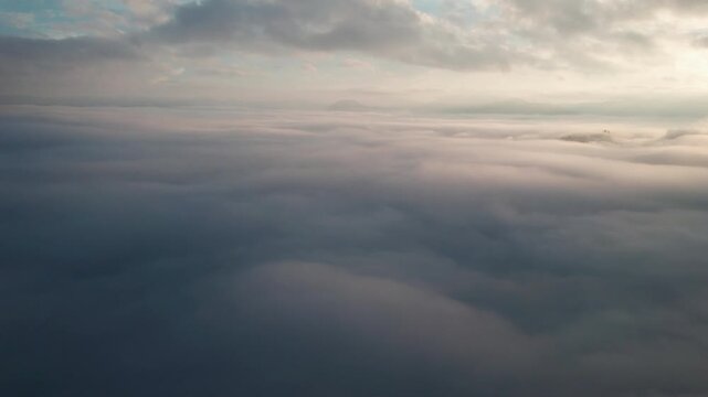 Landscape of Morning Mist with Mountain Layer. mountain ridge and clouds in rural jungle bush forest
