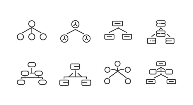 Hand drawn org chart icons diverse hierarchy structures business flowchart templates vector