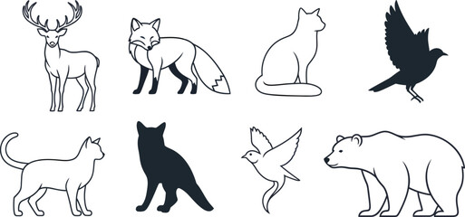 Collection of Hand Drawn Wildlife Animal Silhouettes