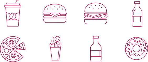 Food and Drink Icon Set Clean Outline Design