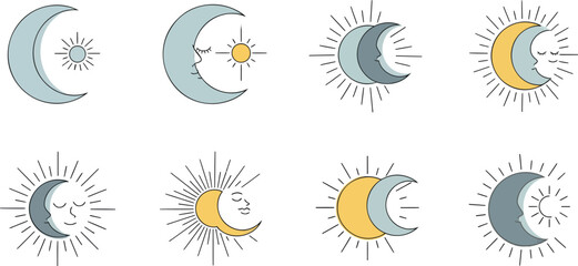 Celestial Moon Sun Phases Symbols Graphic Design Elements
