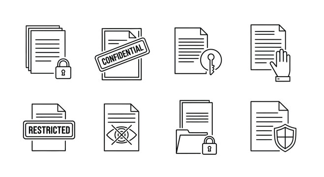 Secure document icons representing privacy confidentiality and data protection concepts vector