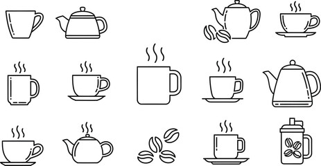 Collection of Various Tea and Coffee Related Icons