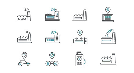 Set of industry building icons hand drawn sketch style for business and production concepts vector