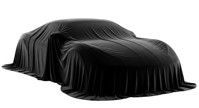Black Sports Car Covered In Dark Fabric Isolated On transparent Background