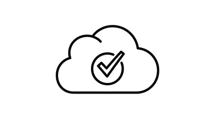 Obraz premium Simple line art cloud icon with checkmark symbol for success and approved cloud services vector