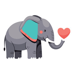 Obraz premium Cute cartoon elephant holding a heart vector illustration for childrens designs isolated on white background