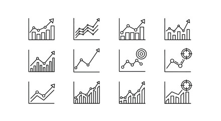Obraz premium Collection of financial business growth bar chart and line graph icons set vector elements vector