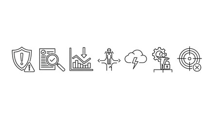 Set of business and technology icons featuring security data analysis cloud computing and strategy vector