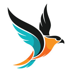 Stylized vector illustration of a flying bird colorful design element for branding and logo creation isolated on white background